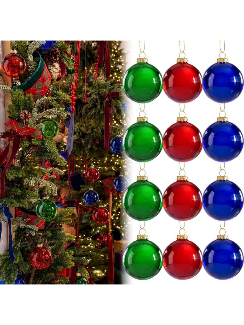 12 Vintage Glass Christmas Ornaments Set, 3.15-Inch Colorful Baubles for Holiday